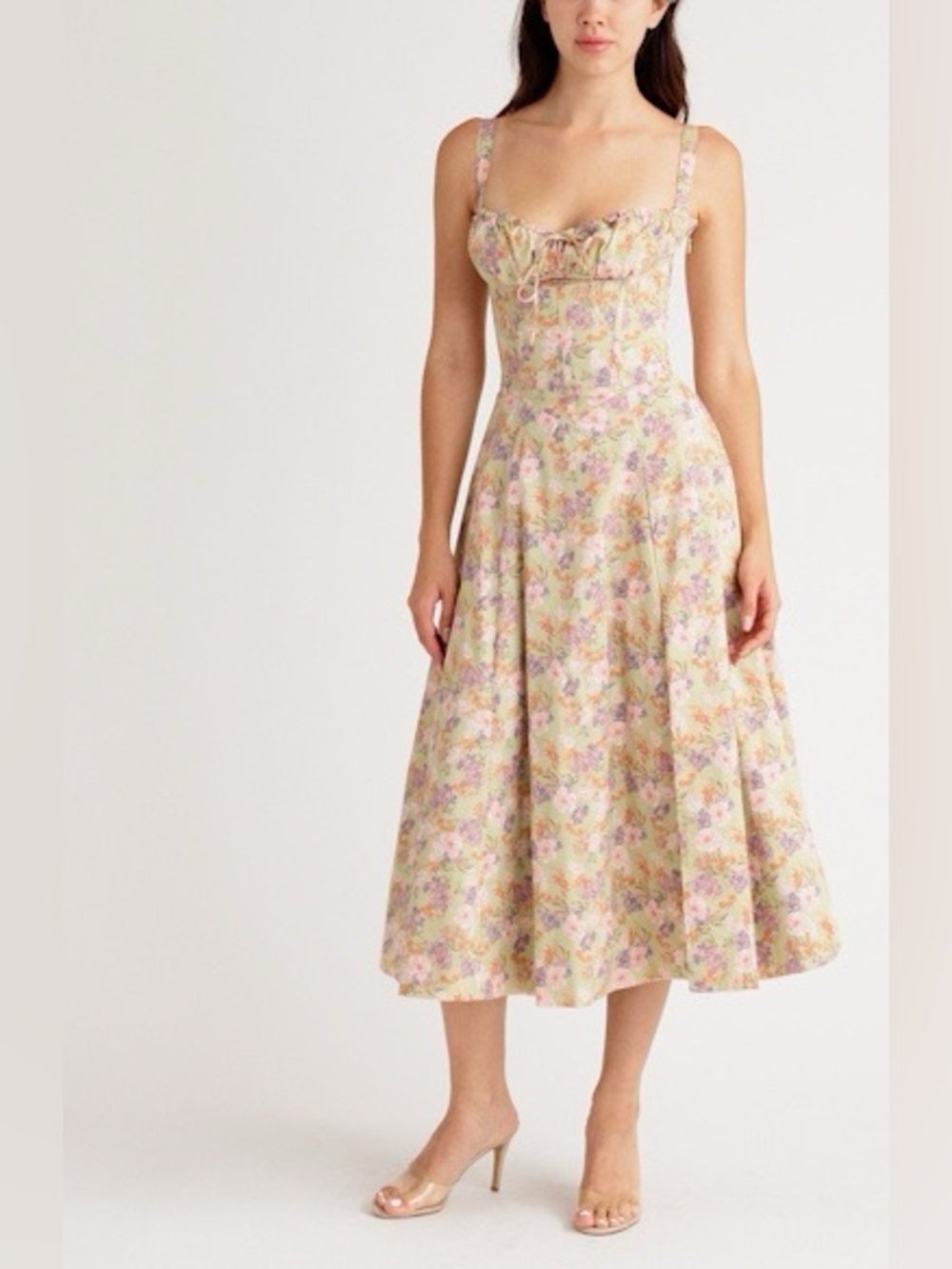 House of CB Floral Midi Dress - light green with pink, new with tag